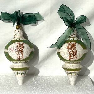 Lot of 2 Vintage Porcelain Christmas Ornaments Father Christmas Irish 7 inches